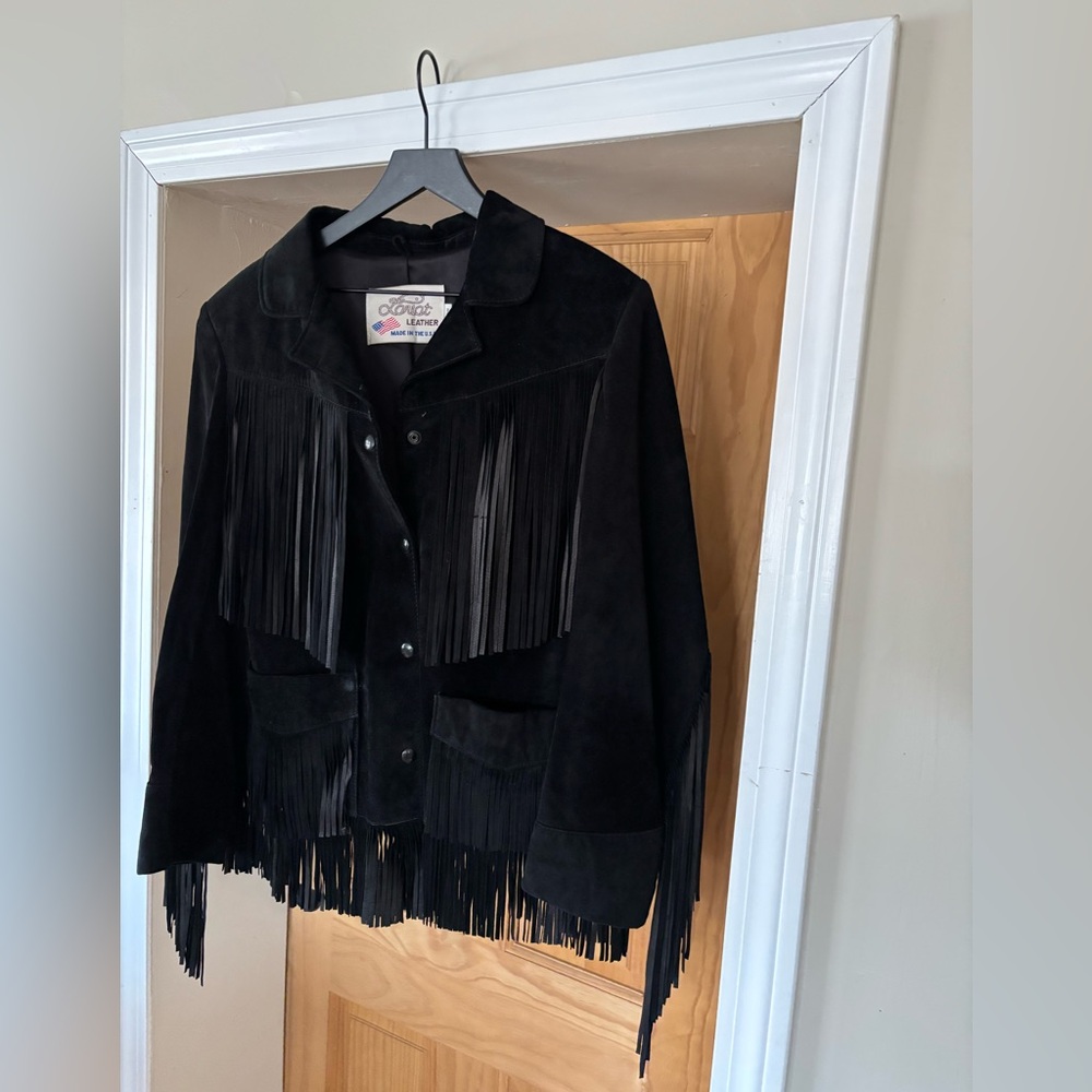 Black Suede Fringe Leather Jacket by - Picture 4 of 16